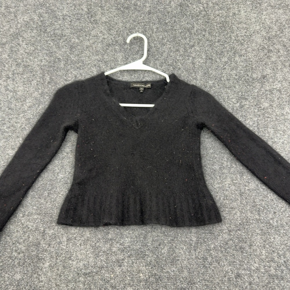NAKEDCASHMERE Sweater Womens XS Black Cashmere V Neck Peplum Cropped Knit Luxury